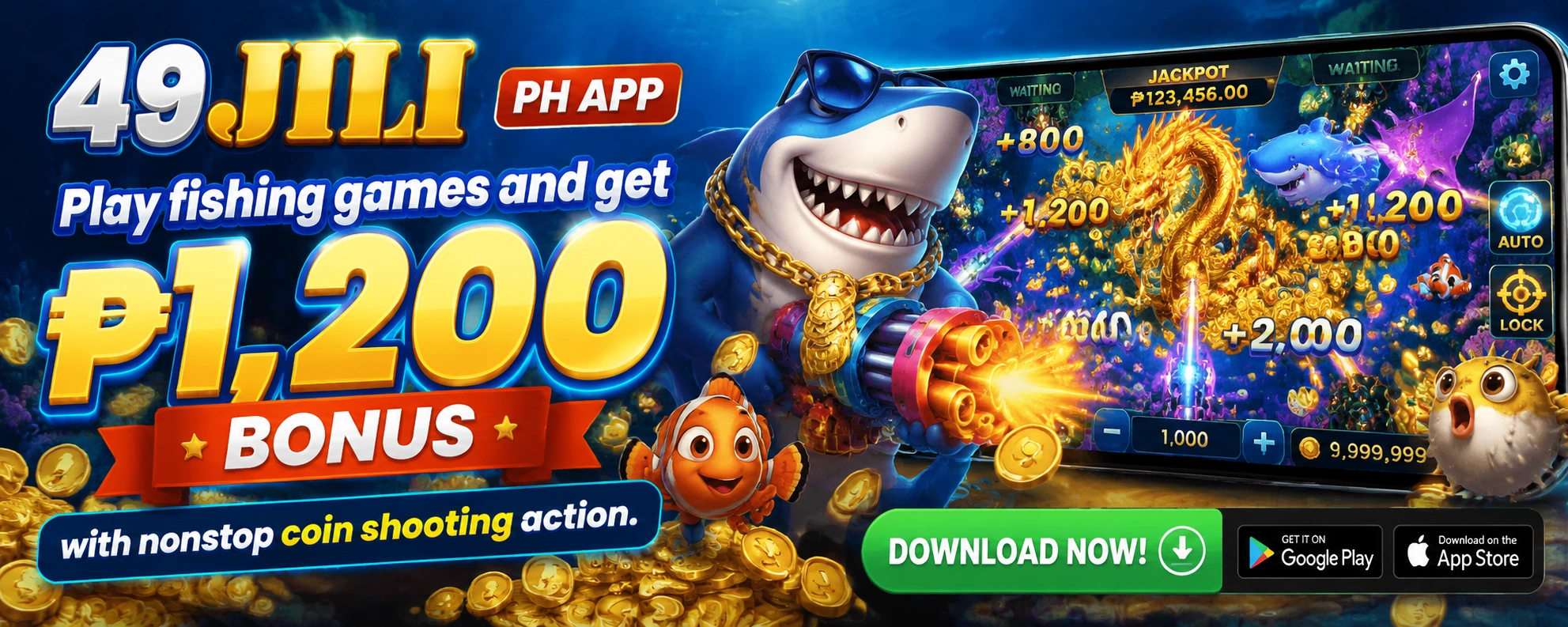 Fishing game screen showing clear coin flow and cannon controls